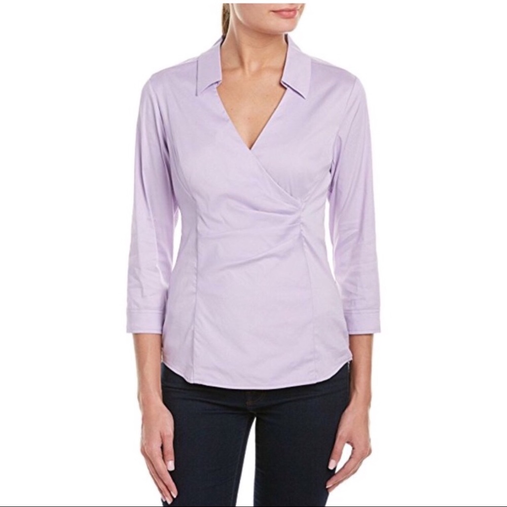 NYDJ WOMENS FIT SOLUTION FAUX WRAP BLOUSE